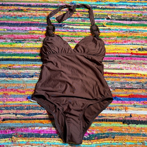 Vintage 90s Luxe by Lisa Vogel Brown Swimsuit – Size 12 - Picture 1 of 7